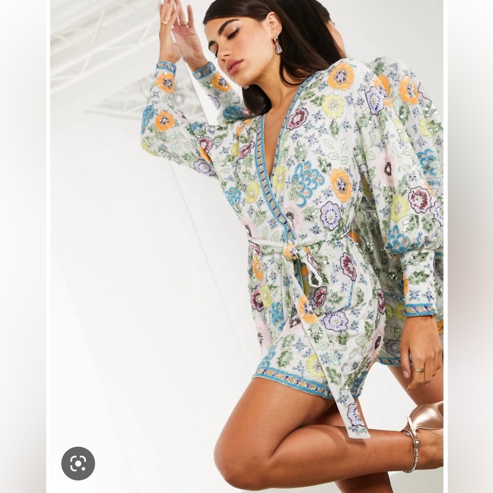 ASOS White Mini Dress with Multicolor Floral Print
